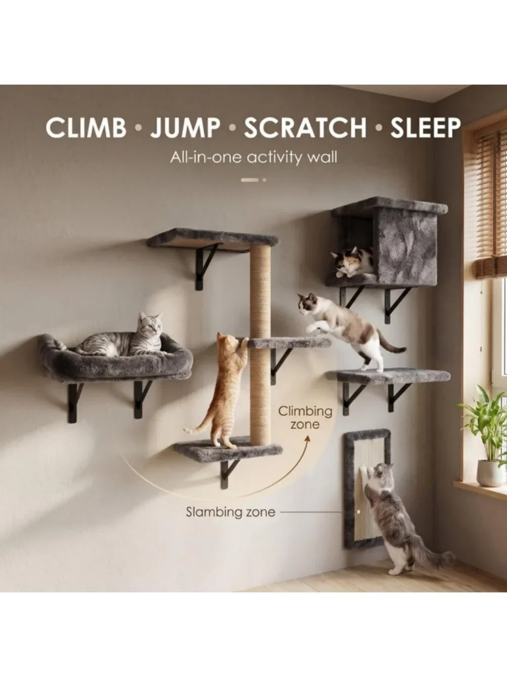 5-in-1 Cat Wall Shelves for Large Cats - Space-Saving Climbing Furniture